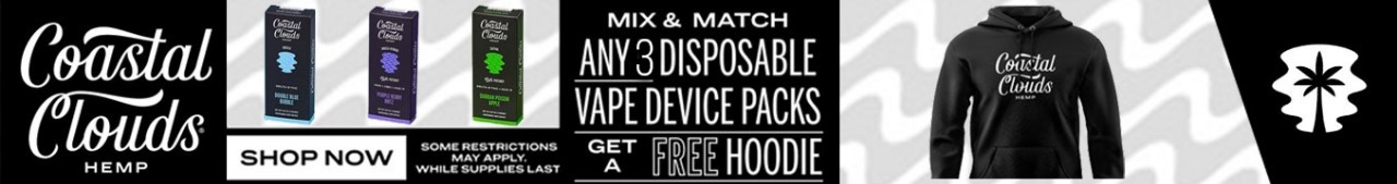 Coastal Clouds Buy 5 Disposables Get 1 Free Hoodie Promo