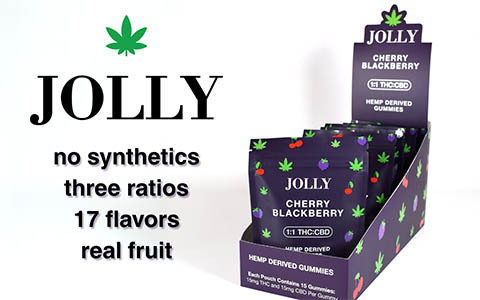 Jolly Hemp Derived Gummies No Syntheitics, three ratios, 17  flavors, real fruit