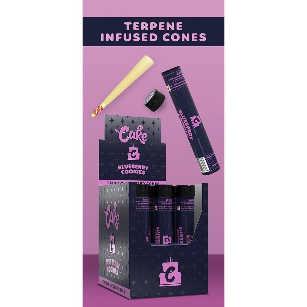 CAKE Terpene Infused Paper Cones 2 Cones Per Glass Tube Display of