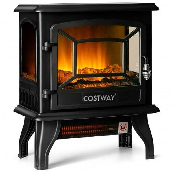 Freestanding Fireplace Heater with Realistic Dancing Flame Effect-Black - Color: Black - Size: 17 i
