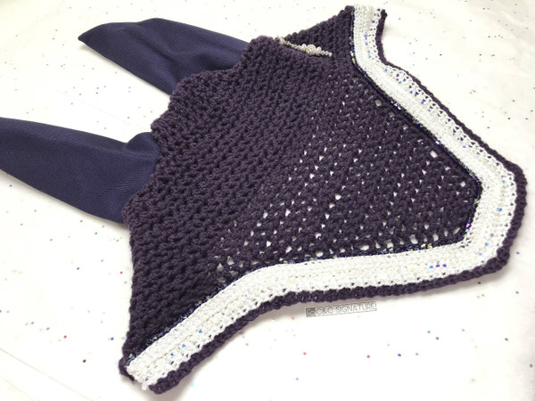C&C Bonnet - Blackberry "Old Dominion" with white and iridescent sparkle and snow trim