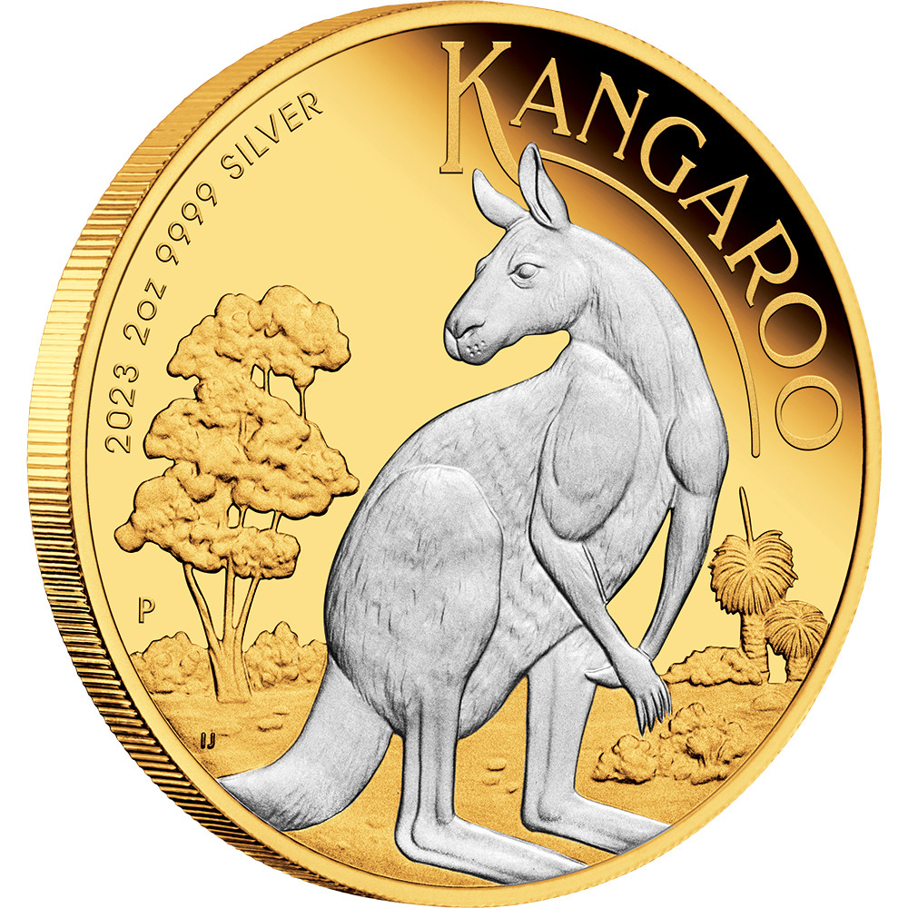 Australian Kangaroo 2023 2oz Silver Reverse Gilded Coin