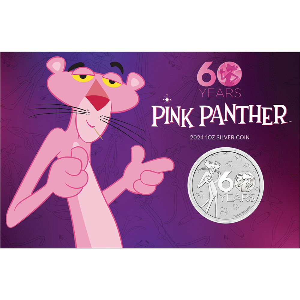 Pink Panther 60th Anniversary 2024 1oz Silver Coin in Card