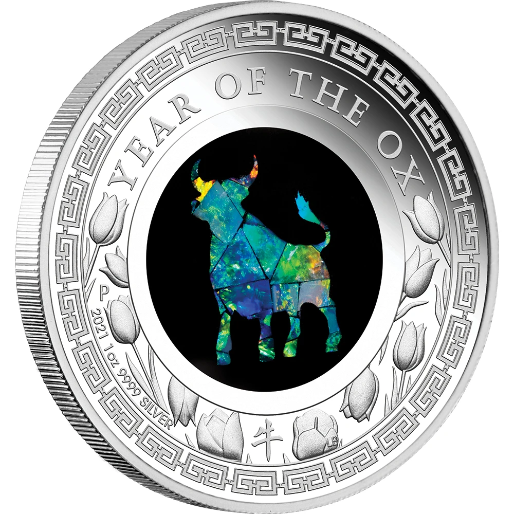 Australian Opal Lunar Series – 2021 Year of the Ox 1oz Silver