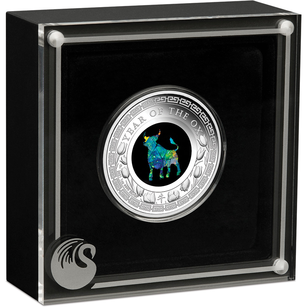 Australian Opal Lunar Series – 2021 Year of the Ox 1oz Silver