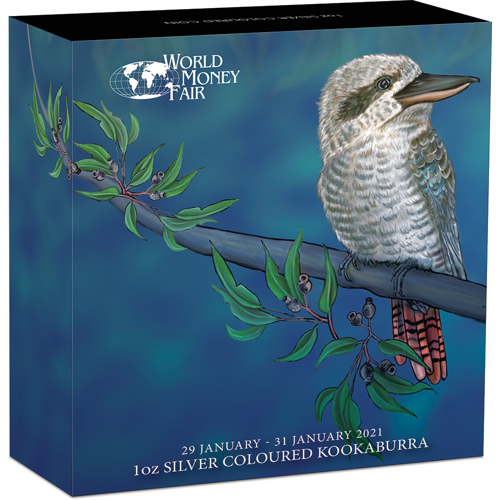 World Money Fair Australian Kookaburra 2021 1oz Silver Coloured