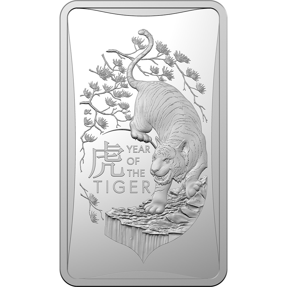 2022 $1 Year Of The Tiger 1/2oz Silver Frosted Ingot - Presented