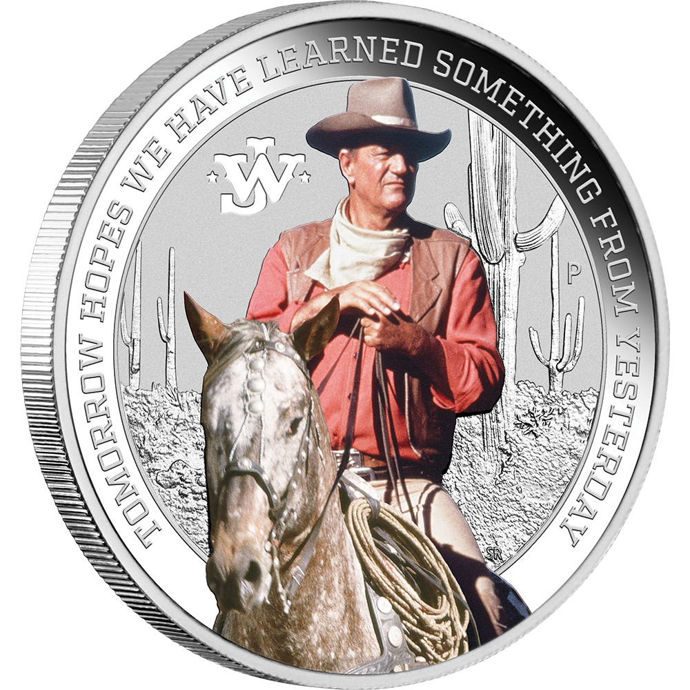 John Wayne 2022 1oz Silver Coloured Coin - Presented by The Coin