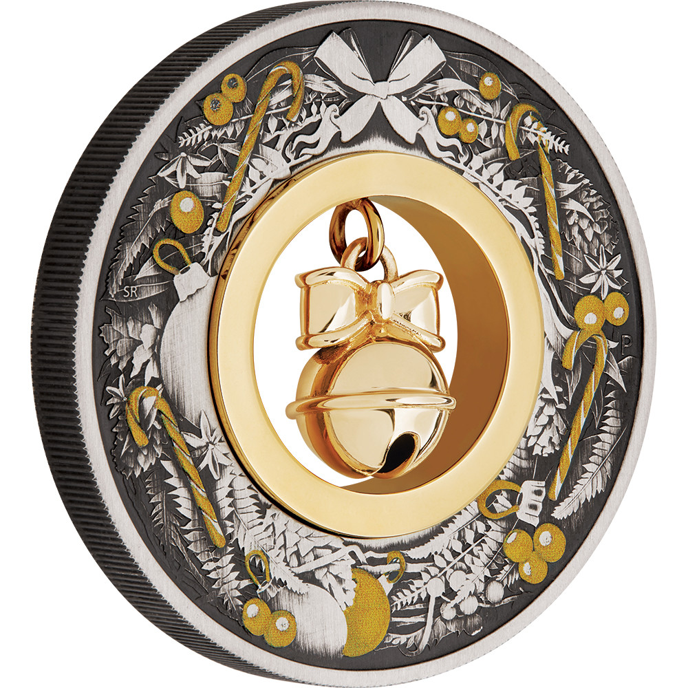 2022年オーストラリアのクリスマスジングルベル2オンスシルバー Jingle Bell 2022 2oz Silver Antiqued Coloured Coin - Presented by