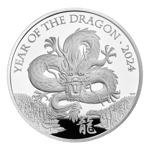 Lunar Year of the Dragon 2024 UK 1oz Silver Proof Coin - reverse Lunar Year of the Dragon 2024 UK 1oz Silver Proof Coin - reverse