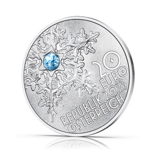 2023 2/3oz Austria The Snowflake - Secrets of Snow - 20 Euro Silver Proof Coin - obverse angle view 2023 2/3oz Austria The Snowflake - Secrets of Snow - 20 Euro Silver Proof Coin - obverse angle view
