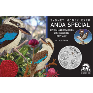 Sydney Money Expo ANDA Special Australian Kookaburra 2023 1oz Silver Coin with Kookaburra Privy Mark - in presentation card Sydney Money Expo ANDA Special Australian Kookaburra 2023 1oz Silver Coin with Kookaburra Privy Mark - in presentation card