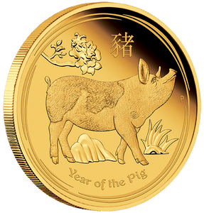 2019 Year of the Pig Australian Lunar 1oz Gold Proof Coin - Angle View - Reverse 2019 Year of the Pig Australian Lunar 1oz Gold Proof Coin - Angle View - Reverse