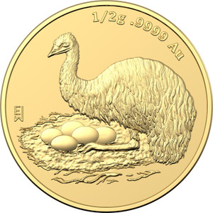 2023 $5 1/2g Gold Frosted Uncirculated Coin – Mini Money Emu - reverse 2023 $5 1/2g Gold Frosted Uncirculated Coin – Mini Money Emu - reverse