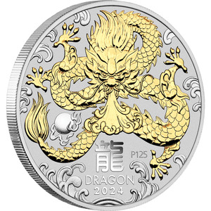 Australian Lunar Series III 2024 Year of the Dragon 1oz Silver Gilded Coin - reverse Australian Lunar Series III 2024 Year of the Dragon 1oz Silver Gilded Coin - reverse
