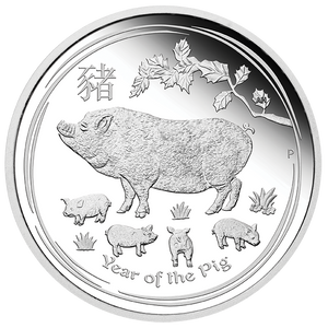 2019 Year of the Pig Australian Lunar 1oz Silver Proof Coin - Straight on view - Reverse 2019 Year of the Pig Australian Lunar 1oz Silver Proof Coin - Straight on view - Reverse