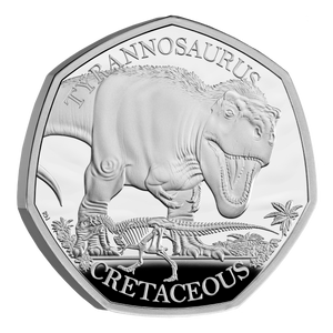 Tyrannosaurus 2024 UK 50p Silver Proof Coin - reverse Tyrannosaurus 2024 UK 50p Silver Proof Coin - reverse