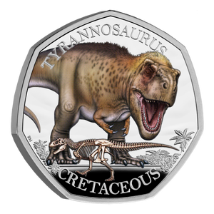 Tyrannosaurus 2024 UK 50p Silver Proof Colour Coin - reverse Tyrannosaurus 2024 UK 50p Silver Proof Colour Coin - reverse