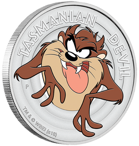 2018 LOONEY TUNES - TASMANIAN DEVIL 1/2oz Silver Proof Coin - Angle view - Obverse 2018 LOONEY TUNES - TASMANIAN DEVIL 1/2oz Silver Proof Coin - Angle view - Obverse