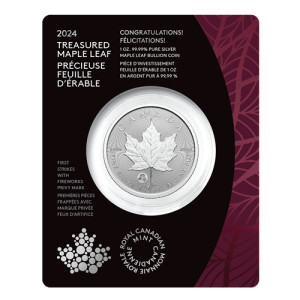 2024 1-oz. 99.99% Pure Silver Coin – Treasured Silver Maple Leaf First Strikes: Congratulations Privy Mark (Premium Bullion) - packaging 2024 1-oz. 99.99% Pure Silver Coin – Treasured Silver Maple Leaf First Strikes: Congratulations Privy Mark (Premium Bullion) - packaging