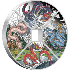Year of the Dragon Quadrant 2024 1oz Silver Proof Coloured Four-Coin Set - reverse Year of the Dragon Quadrant 2024 1oz Silver Proof Coloured Four-Coin Set - reverse