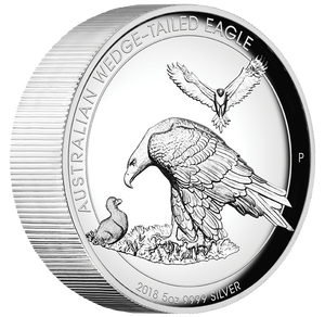 2018 5oz Australian Wedge-Tailed Eagle Silver Proof Coin - Angle view - Reverse 2018 5oz Australian Wedge-Tailed Eagle Silver Proof Coin - Angle view - Reverse