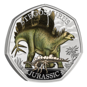 Stegosaurus 2024 UK 50p Silver Proof Colour Coin - reverse Stegosaurus 2024 UK 50p Silver Proof Colour Coin - reverse