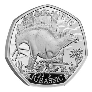 Stegosaurus 2024 UK 50p Silver Proof Coin - reverse Stegosaurus 2024 UK 50p Silver Proof Coin - reverse