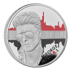 George Michael 2024 UK 1oz Silver Proof Colour Coin - reverse - side view George Michael 2024 UK 1oz Silver Proof Colour Coin - reverse - side view
