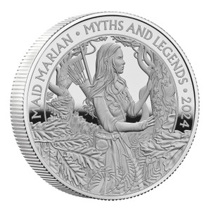 Myths and Legends Maid Marian 2024 UK 2oz Silver Proof Coin - reverse - angle view Myths and Legends Maid Marian 2024 UK 2oz Silver Proof Coin - reverse - angle view