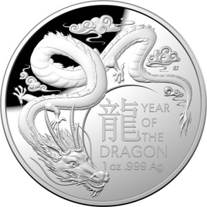 Lunar Year of the Dragon 2024 $5 Domed Fine Silver Proof Coin - reverse Lunar Year of the Dragon 2024 $5 Domed Fine Silver Proof Coin - reverse