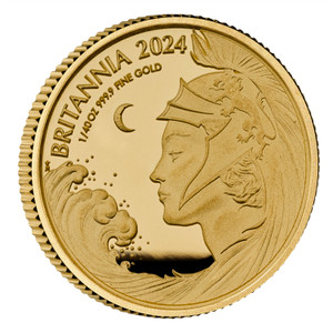 2024 Britannia UK 1/40oz Gold Proof Coin - reverse - angle view 2024 Britannia UK 1/40oz Gold Proof Coin - reverse - angle view