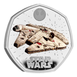 Star Wars Millennium Falcon 2024 50p Silver Proof Colour Coin - reverse Star Wars Millennium Falcon 2024 50p Silver Proof Colour Coin - reverse