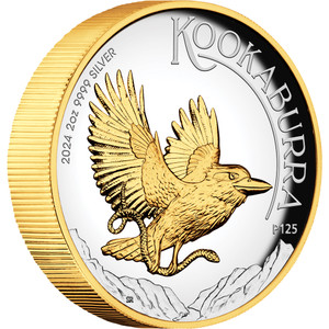 Australian Kookaburra 2024 2oz Silver Proof High Relief Gilded Coin - reverse Australian Kookaburra 2024 2oz Silver Proof High Relief Gilded Coin - reverse