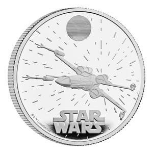 Star Wars X-Wing 2024 UK 1oz Silver Proof Coin - reverse - angle view Star Wars X-Wing 2024 UK 1oz Silver Proof Coin - reverse - angle view