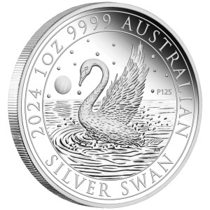 Australian Swan 2024 1oz Silver Proof Coin - reverse - angle view Australian Swan 2024 1oz Silver Proof Coin - reverse - angle view