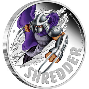 Teenage Mutant Ninja Turtles Shredder 2024 1oz Silver Proof Coloured Coin - reverse Teenage Mutant Ninja Turtles Shredder 2024 1oz Silver Proof Coloured Coin - reverse