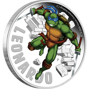 Teenage Mutant Ninja Turtle Leonardo 2024 1oz Silver Proof Coloured Coin - reverse Teenage Mutant Ninja Turtle Leonardo 2024 1oz Silver Proof Coloured Coin - reverse