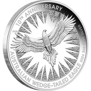 Australian Wedge-tailed Eagle 10th Anniversary 2024 3oz Silver Proof Coin - reverse Australian Wedge-tailed Eagle 10th Anniversary 2024 3oz Silver Proof Coin - reverse