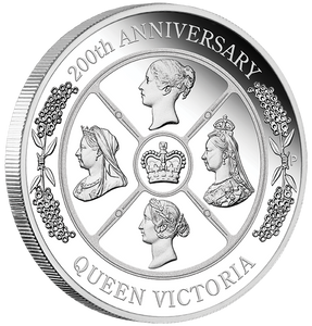 2019 Queen Victoria 200th Anniversary 1oz Silver Proof Coin - reverse - angle view 2019 Queen Victoria 200th Anniversary 1oz Silver Proof Coin - reverse - angle view