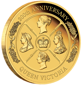 2019 Queen Victoria 200th Anniversary 2oz Gold Proof Coin  - Reverse - Angle view 2019 Queen Victoria 200th Anniversary 2oz Gold Proof Coin  - Reverse - Angle view