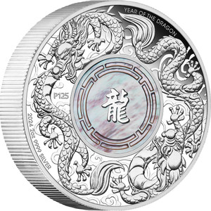 Double Dragon with Mother of Pearl 2024 2oz Silver Proof Coin - reverse Double Dragon with Mother of Pearl 2024 2oz Silver Proof Coin - reverse