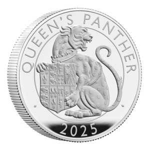 The Royal Tudor Beasts The Queen's Panther 2025 UK 2oz Silver Proof coin - reverse - angle view The Royal Tudor Beasts The Queen's Panther 2025 UK 2oz Silver Proof coin - reverse - angle view