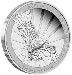 2019 Australian Wedge-tailed Eagle 1oz Platinum Proof Coin - reverse - angle view 2019 Australian Wedge-tailed Eagle 1oz Platinum Proof Coin - reverse - angle view