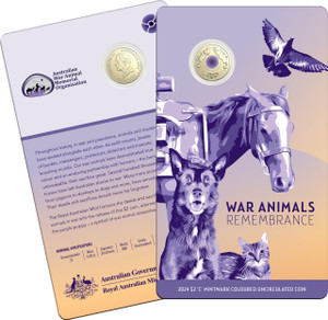 2024 $2 ‘C’ Mintmark Coloured Uncirculated Coin – War Animals Remembrance 2024 $2 ‘C’ Mintmark Coloured Uncirculated Coin – War Animals Remembrance