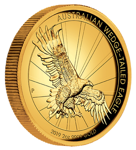2019 Australian Wedge-tailed Eagle 2oz Gold Proof Coin - reverse - angle view 2019 Australian Wedge-tailed Eagle 2oz Gold Proof Coin - reverse - angle view