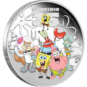 SpongeBob & Friends 2024 1oz Silver Proof Coloured Coin - reverse SpongeBob & Friends 2024 1oz Silver Proof Coloured Coin - reverse