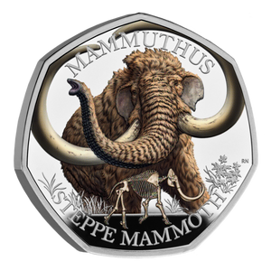 Steppe Mammoth 2024 UK 50p Silver Proof Colour Coin - reverse Steppe Mammoth 2024 UK 50p Silver Proof Colour Coin - reverse