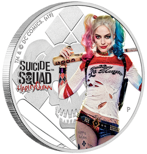 Harley Quinn 2019 1oz Silver Proof Coin - Suicide Squad - angle view reverse Harley Quinn 2019 1oz Silver Proof Coin - Suicide Squad - angle view reverse