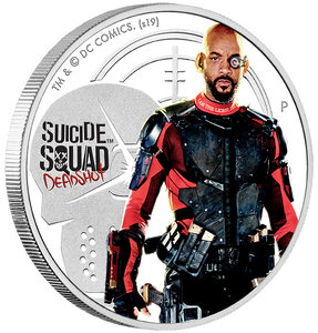 Deadshot 2019 1oz Silver Proof Coin - Suicide Squad - angle view - reverse Deadshot 2019 1oz Silver Proof Coin - Suicide Squad - angle view - reverse